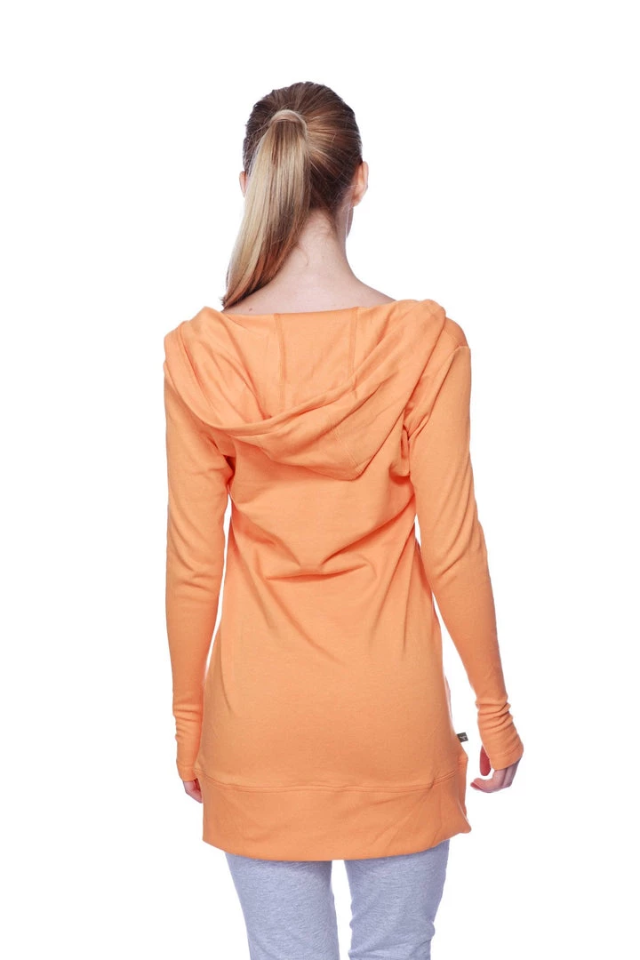 4-rth Women's Long Body Hoodie Top (Solid Sun Orange) Hoodie Tops
