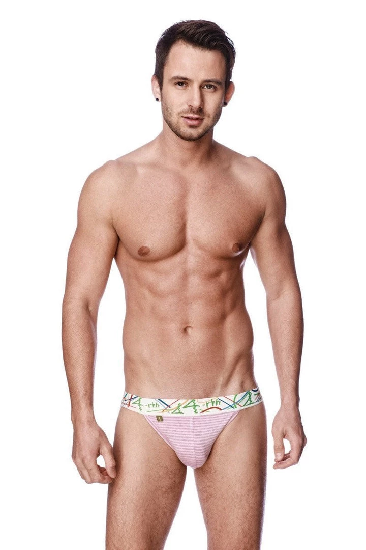 4-rth MEN Zen Jock Strap (Pink & Grey Stripe)