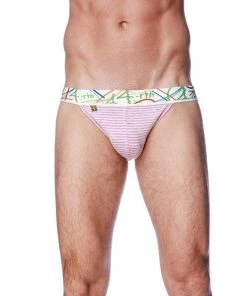 4-rth MEN Zen Jock Strap (Pink & Grey Stripe)