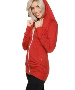 4-rth Zip-up Long Body Travel Hoodie Jacket (Cinnabar Red) Hoodie Jackets