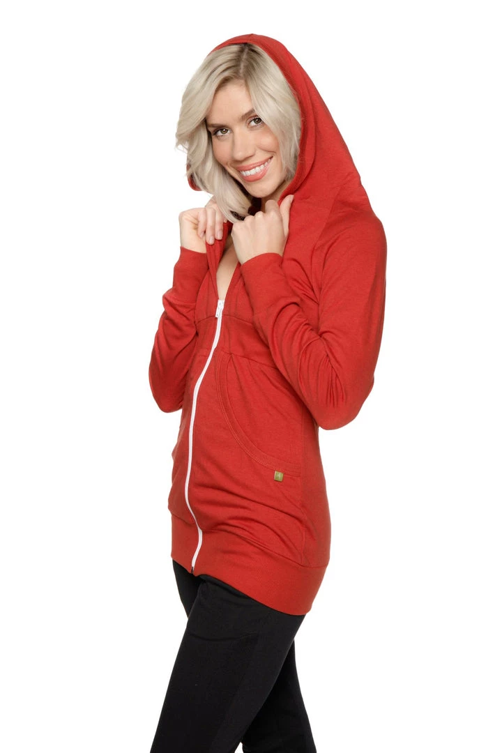 4-rth Zip-up Long Body Travel Hoodie Jacket (Cinnabar Red) Hoodie Jackets