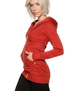 4-rth Zip-up Long Body Travel Hoodie Jacket (Cinnabar Red) Hoodie Jackets