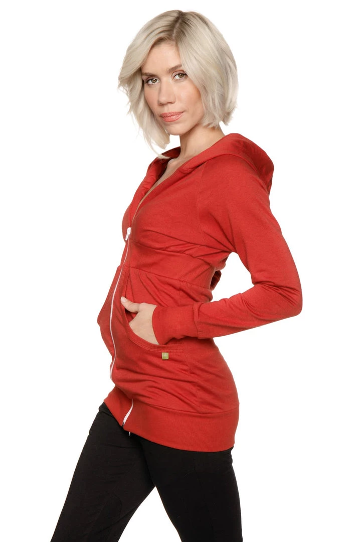 4-rth Zip-up Long Body Travel Hoodie Jacket (Cinnabar Red) Hoodie Jackets