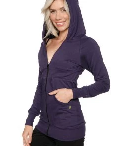 4-rth Zip-up Long Body Travel Hoodie Jacket (Eggplant Purple)