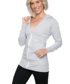 4-rth Hoodie Jackets Zip-up Long Body Travel Hoodie Jacket (Heather Grey)