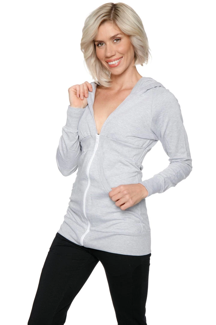 4-rth Hoodie Jackets Zip-up Long Body Travel Hoodie Jacket (Heather Grey)