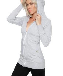 4-rth Hoodie Jackets Zip-up Long Body Travel Hoodie Jacket (Heather Grey)