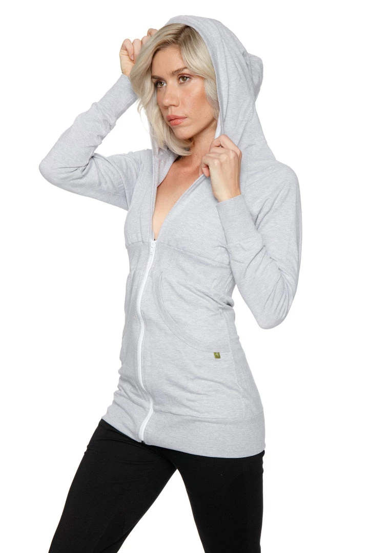 4-rth Hoodie Jackets Zip-up Long Body Travel Hoodie Jacket (Heather Grey)