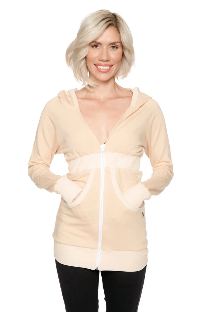 4-rth New Zip-up Long Body Travel Hoodie Jacket (Sand Beige)