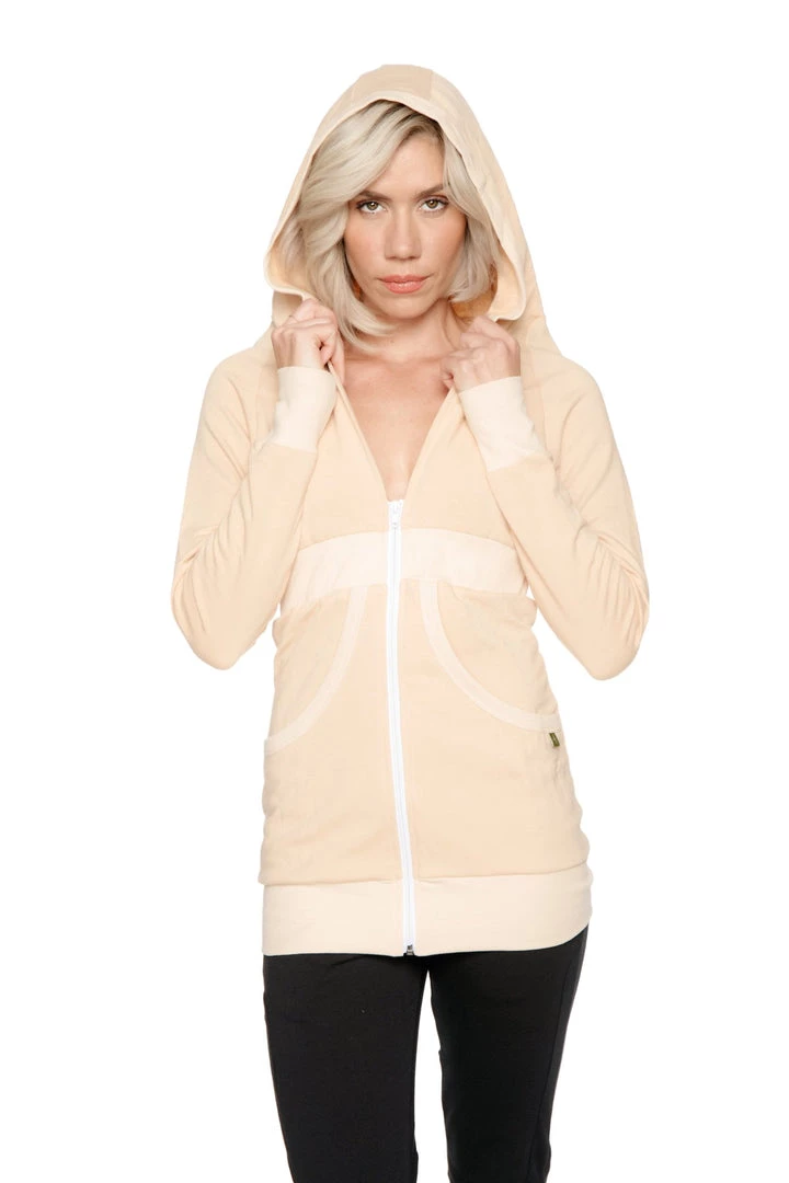 4-rth New Zip-up Long Body Travel Hoodie Jacket (Sand Beige)