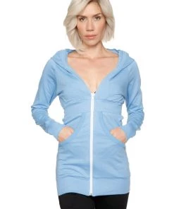 4-rth Hoodie Jackets Zip-up Long Body Travel Hoodie Jacket (Sky Baby Blue)