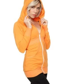 4-rth Hoodie Jackets Zip-up Long Body Travel Hoodie Jacket (Sun Orange)