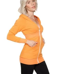 4-rth Hoodie Jackets Zip-up Long Body Travel Hoodie Jacket (Sun Orange)