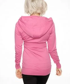 4-rth Zip-up Long Body Travel-ready Hoodie (Berry Pink) Hoodie Jackets