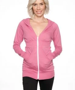 4-rth Zip-up Long Body Travel-ready Hoodie (Berry Pink) Hoodie Jackets