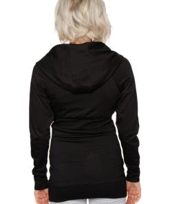 4-rth Zip-up Long Body Travel-ready Hoodie (Black) Hoodie Tops