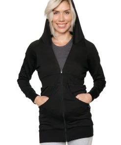 4-rth Zip-up Long Body Travel-ready Hoodie (Black) Hoodie Tops