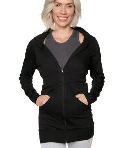 4-rth Zip-up Long Body Travel-ready Hoodie (Black) Hoodie Tops