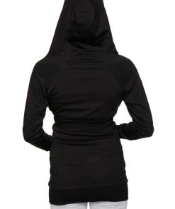 4-rth Zip-up Long Body Travel-ready Hoodie (Black) Hoodie Tops